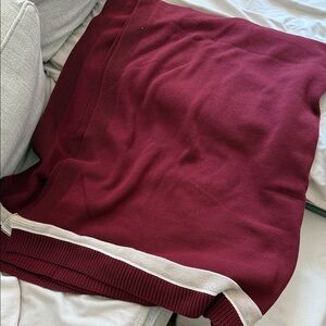 Boll & Branch Burgundy and Cream Court Knit Blanket